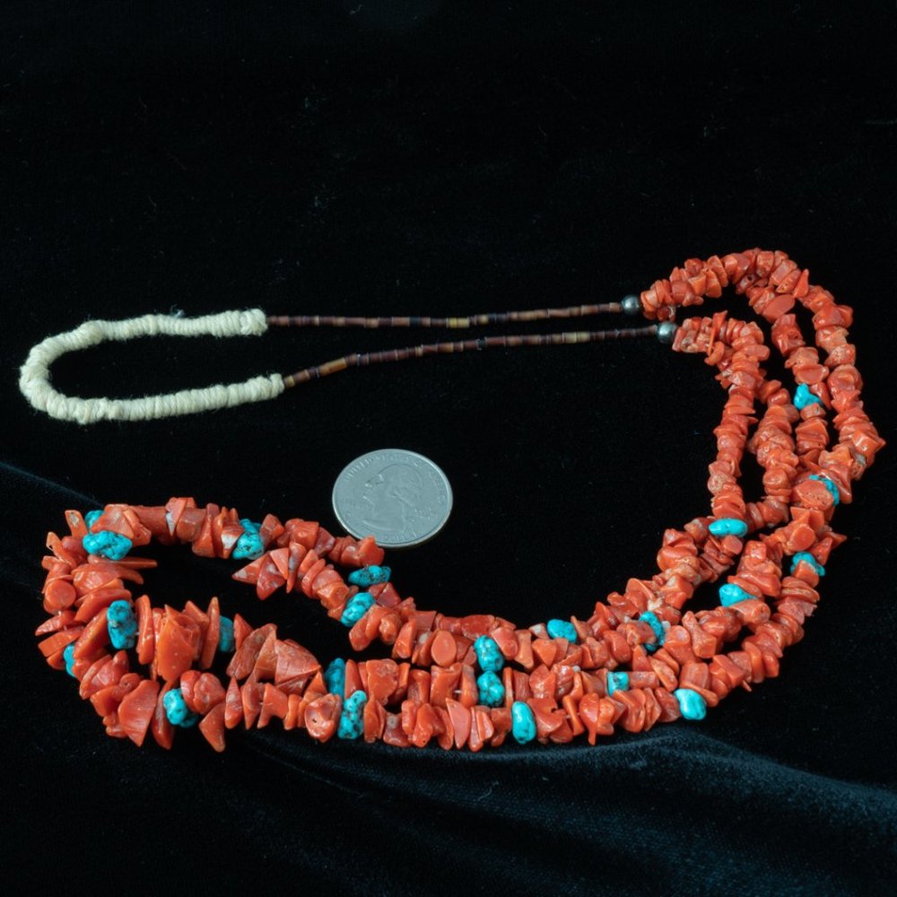 Vintage Double-Strand Navajo Coral and Turquoise Necklace